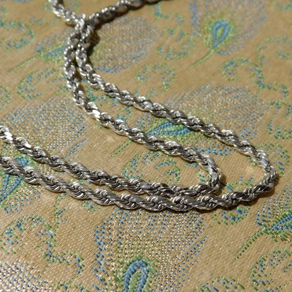 14K White Gold 3 mm Rope Chain Necklace, 25" - Picture 2 of 4